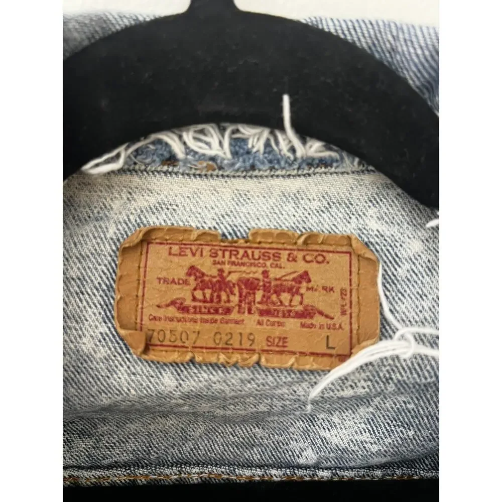 Vintage Levis Jacket Mens large Acid Wash Denim Trucker Made USA 70507 0219 80s - Picture 5 of 12